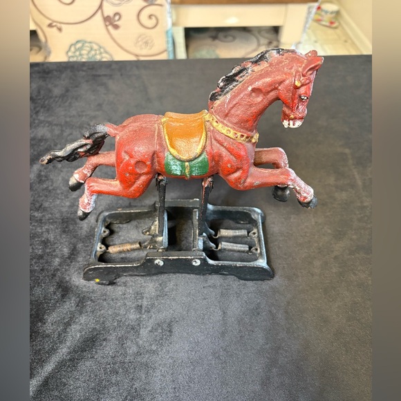 Vintage-Style Cast Iron Rocking Horse Figurine - Picture 2 of 7